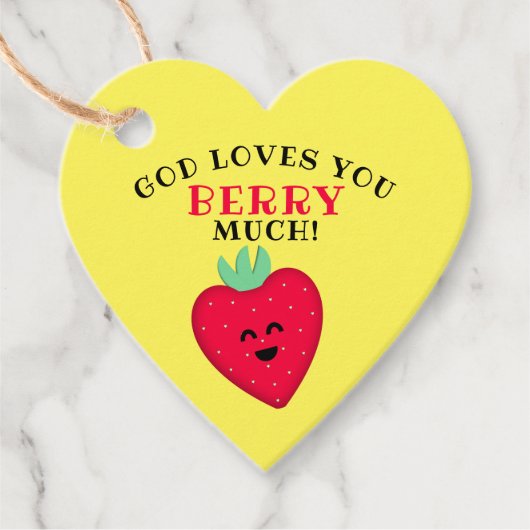 God houdt van je bessen veel aardbeien hart bedankjes labels (Voorkant)