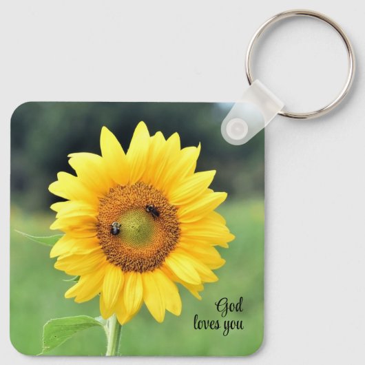 God houdt van je zonnebloem Sleutelhanger (Achterkant)