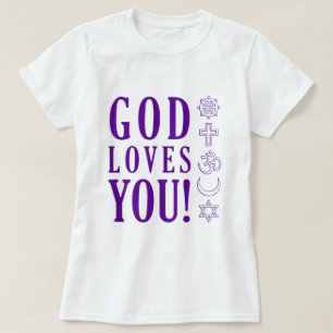 GOD HOUDT VAN JOU + Wereld Religies Symbolen T-shirt