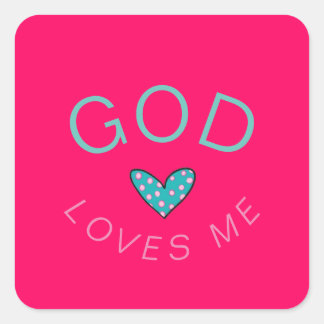 God houdt van me donkerroze vierkante sticker