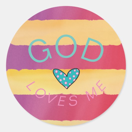 God houdt van me gestreept ronde sticker (Voorkant)