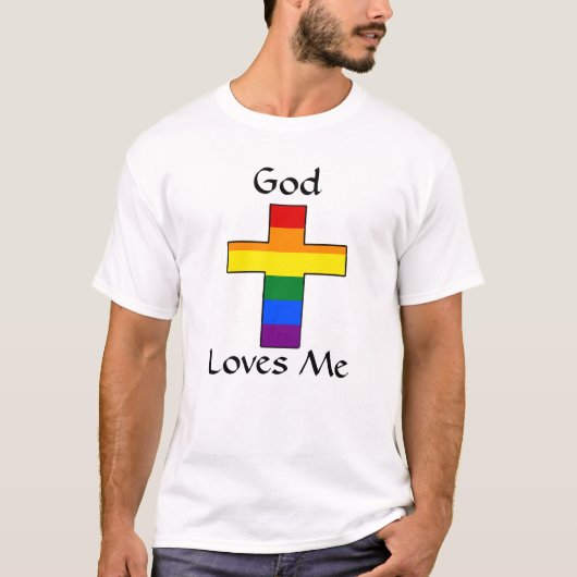 God houdt van mij LGBTQ regenboogkruis T-shirt (Voorkant)