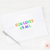 God houdt van ons allen ronde sticker (Envelop)