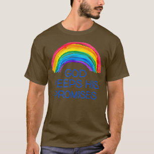 God houdt zijn beloften aan regenboogkleuren en be t-shirt