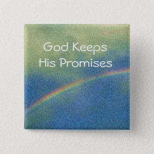 God houdt Zijn Beloften met regenboog in de lucht Vierkante Button 5,1 Cm
