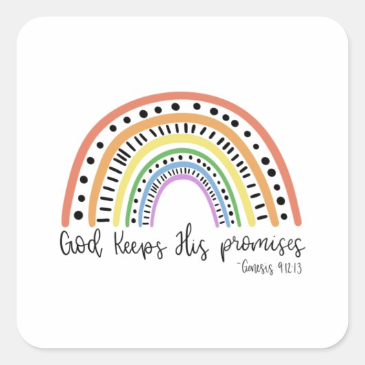 God houdt zijn beloften - regenboog vierkante sticker (Voorkant)