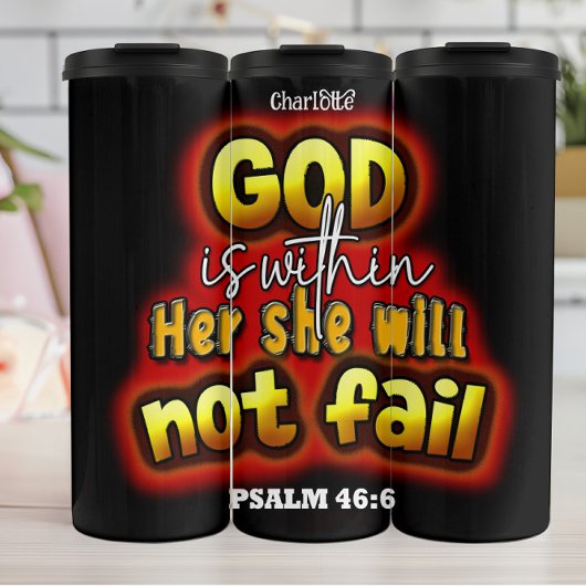 God in haar: zij overwint thermosbeker