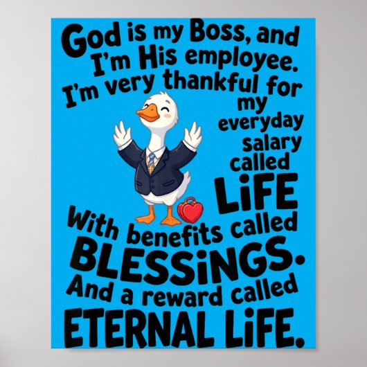 God Is Baas Medewerker Schattige Eend Christelijk Poster (Voorkant)