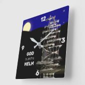 GOD IS BIJ DE HELM SHIP CLOCK, CHRISTELIJK VIERKANTE KLOK (Hoek)