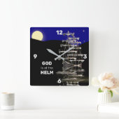 GOD IS BIJ DE HELM SHIP CLOCK, CHRISTELIJK VIERKANTE KLOK (Huis)