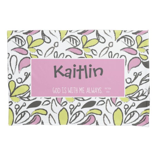 God is bij mij Whimsical Flower Girls Kussensloop (Voorkant)