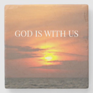 "God Is Bij Ons Zonsopgang Minimalistisch Ontwerp" Stenen Onderzetter