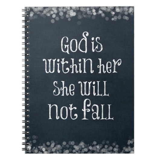 God is binnen haar, ze zal geen Bijbelse Verse Her Notitieboek (Voorkant)