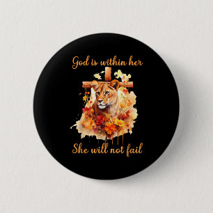 God Is Binnen Haar Ze Zal Niet Falen Leeuwin Kruis Ronde Button 5,7 Cm
