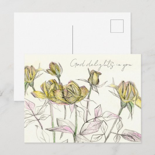 God is blij met je gele rozen briefkaart (Voorkant / Achterkant)
