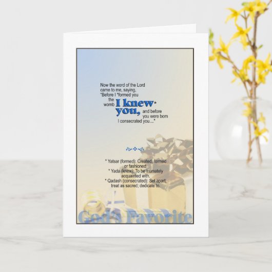 God is blij met je (Jeremia 1:5) Kaart (Gele Bloem)