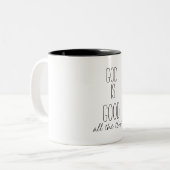 God is de hele tijd goed tweekleurige koffiemok (Voorkant links)