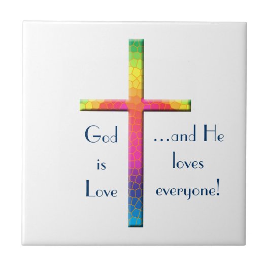 God is de liefdesregenboogmozaïekkruis tegeltje (Voorkant)
