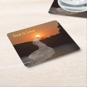 God is de Love Sunset Kartonnen Onderzetters