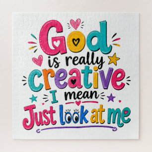 God is echt creatief, ik bedoel, kijk maar naar mi legpuzzel
