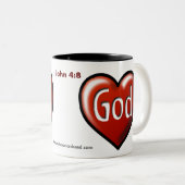 God is een liefdeshart tweekleurige koffiemok (Voorkant rechts)