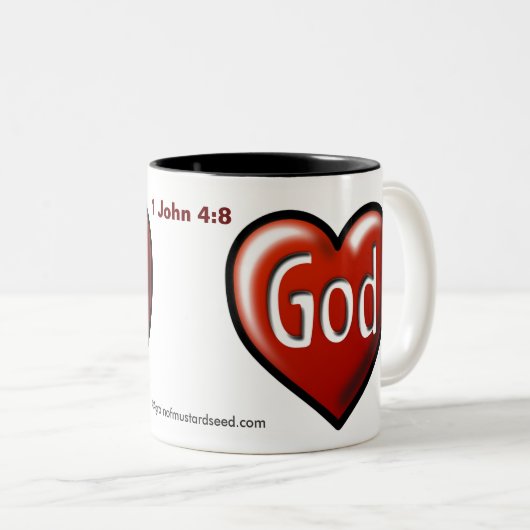 God is een liefdeshart tweekleurige koffiemok (Voorkant rechts)