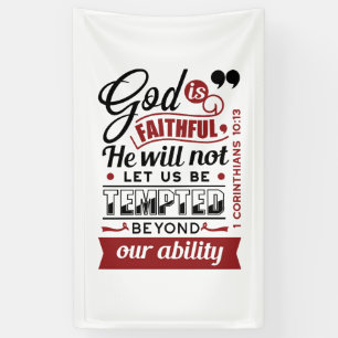 God is Getrouw – 1 Korintiërs 10:13 Bijbelvers Spandoek
