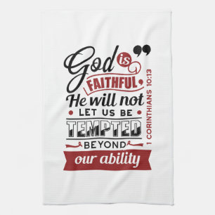God is Getrouw – 1 Korintiërs 10:13 Bijbelvers Theedoek