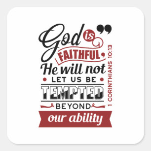 God is Getrouw – 1 Korintiërs 10:13 Bijbelvers Vierkante Sticker
