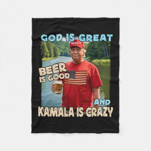 God is geweldig bier is goed en kamala zijn gek pl fleece deken