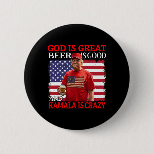 God is geweldig bier is goed en kamala zijn gek pl ronde button 5,7 cm