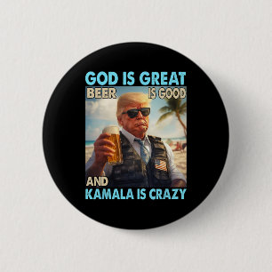 God is geweldig bier is goed en kamala zijn gek pl ronde button 5,7 cm