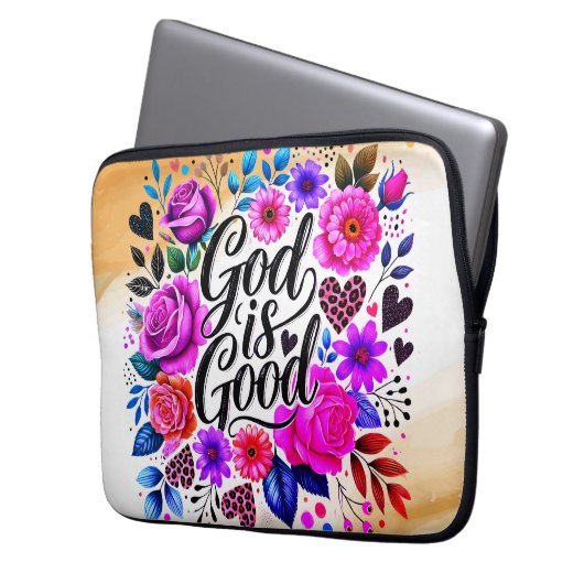 God is goed religieus citaat Elektronica Toegangst Laptop Sleeve (Voorkant Links)