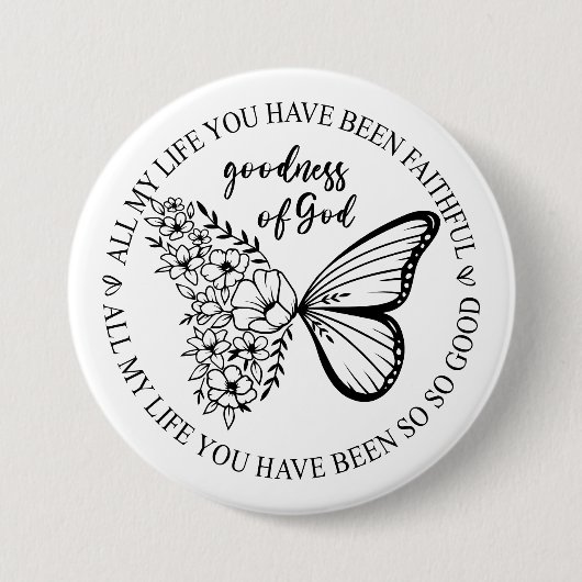 God is goede vlinder bloemen ronde button 7,6 cm (Voorkant)