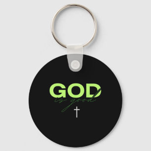 God Is Good Groen En Wit Typografisch Christelijk Sleutelhanger