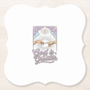 God is Groter Christelijk Vintage Gravure Shirt_1 Kartonnen Onderzetters