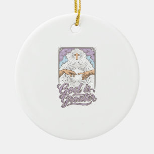 God is Groter Christelijk Vintage Gravure Shirt_1 Keramisch Ornament