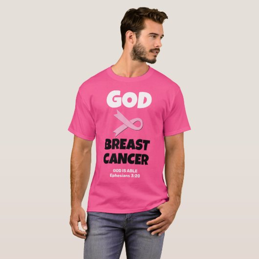 GOD IS GROTER DAN BORSTKANKER Christelijk T-shirt (Voorkant volledig)