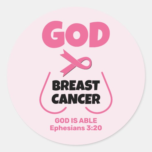 GOD IS GROTER DAN BORSTKANKER Gebed Kaart Ronde Sticker (Voorkant)