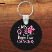 God is groter dan kankerbewustzijn bij borstkanker sleutelhanger (Voorkant)