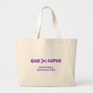 GOD IS GROTER DAN LUPUS Efeziërs 3v20 Grote Tote Bag
