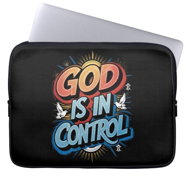 God is in controle Christelijk Laptop Hoesje Laptop Sleeve (Voorkant)