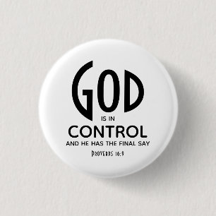 GOD IS IN CONTROLE INSPIREREND CHRISTELIJK RONDE BUTTON 3,2 CM