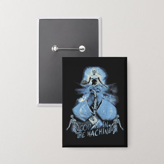God is in de machine - Techno-Dystopian Design Button (Voorkant / Achterkant)