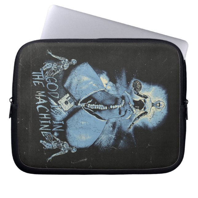 God is in de machine - Techno-Dystopian Design Laptop Sleeve (Voorkant)