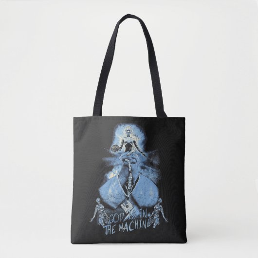 God is in de machine - Techno-Dystopian Design Tote Bag (Voorkant)