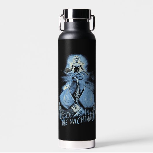 God is in de machine - Techno-Dystopian Design Waterfles (Voorkant)