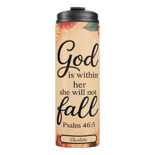 God is in haar bloemenvers thermosbeker (Voorkant)