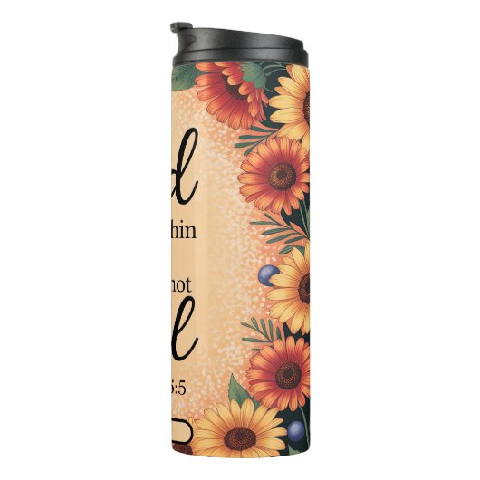 God is in haar bloemenvers thermosbeker (Geroteerd rechts)