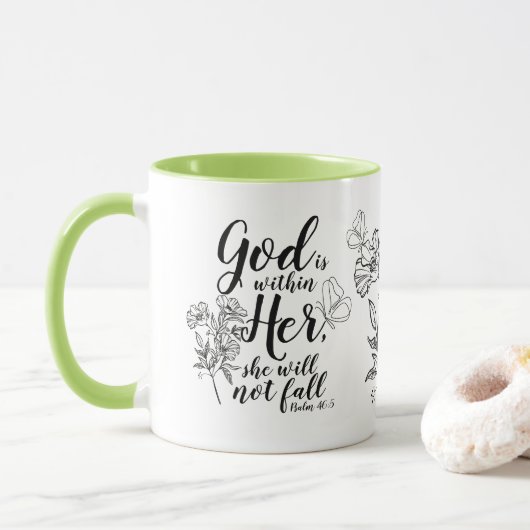 God is in haar Psalm 46:5 Bijbelvers geschenk Mok (Met donut)